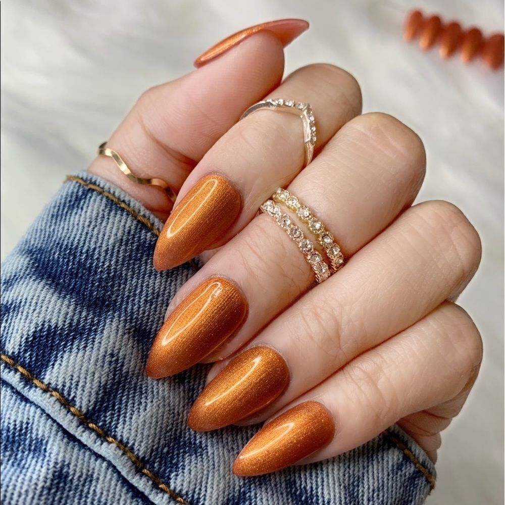 Coral Gold Custom Press On Nails | High Quality Nails | Handmade